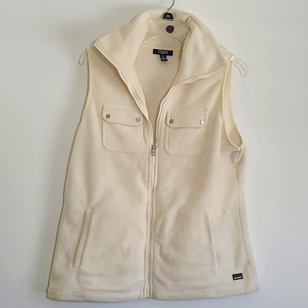 Chaps Spoet cream color zip front fleece vest Sz L